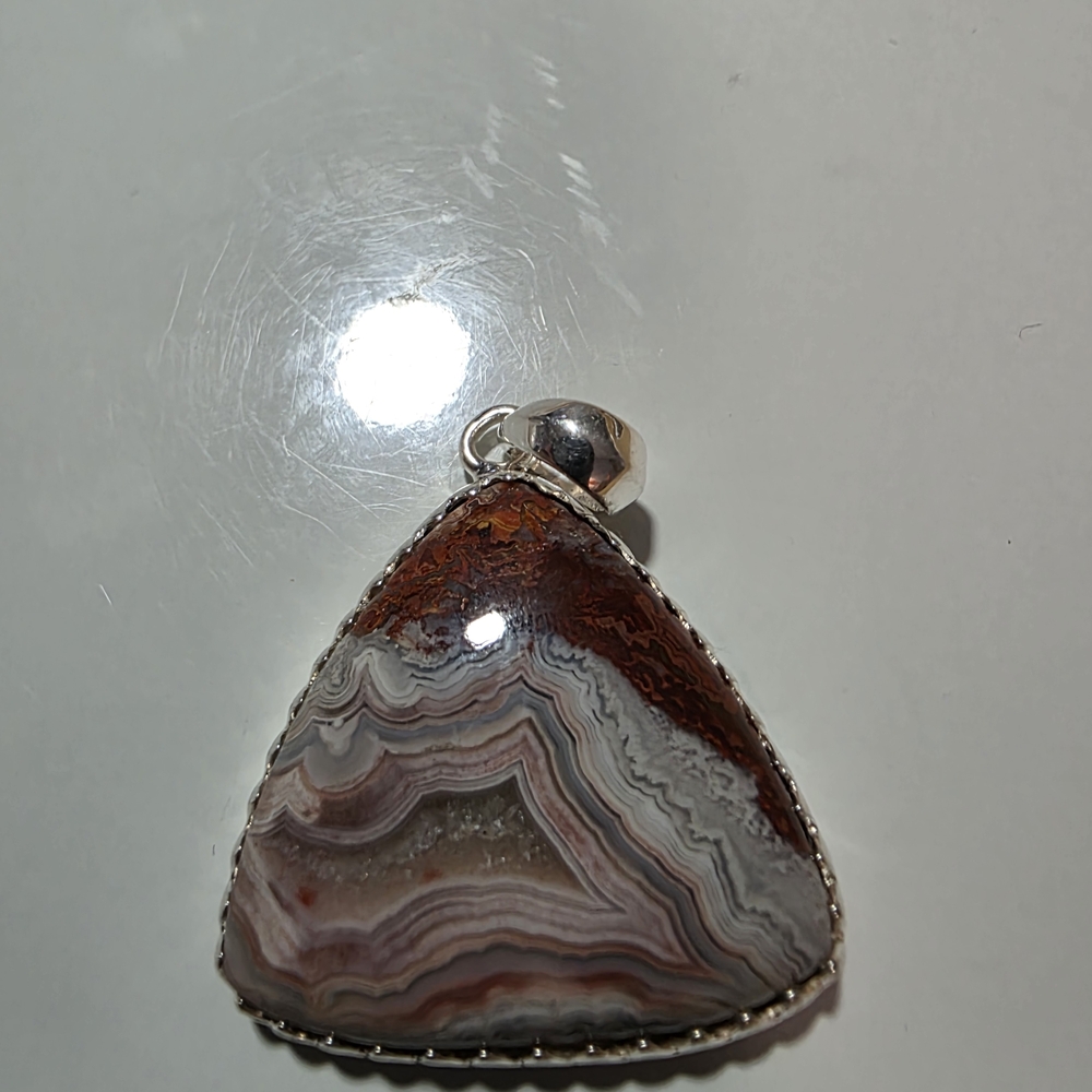 Triangular Crazy Lace Agate Pendant Necklace. - image 4